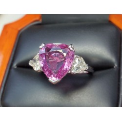 $20,050 5.96Ctw Heart Shape Purplish Pink Sapphire & Diamond Ring 18k White Gold